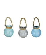 Set of 3 Hobnail Beaded Glass  Tealight Candle Lanterns with Rope Handles - £23.25 GBP