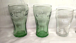 Collection of (3) Coca-Cola Glasses! Small/Unique/ Transparent Green &amp; C... - £14.32 GBP