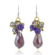 Sparkling Crystal Teardrops with Purple Amethyst Stones Dangle Earrings - £8.20 GBP