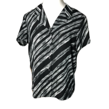 Josephine Chaus Button Up Collared Shirt ~ Sz 10 ~ Short Sleeve ~ Black &amp; White - £11.29 GBP