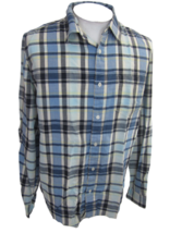 Aeropostale Men shirt PLAID long sleeve pit to pit 24 slim sz L blue white gray  - £13.51 GBP