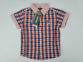 3Pommes Baby Boys Blue &amp; Orange Short Sleeve Button-Down Shirt 2A 18M NEW w/TAGS - £14.38 GBP