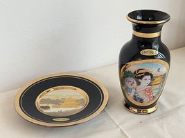 The Art Of Chokin 24KT Gold Edged Design Decorative Plate &amp; Vase - £18.69 GBP