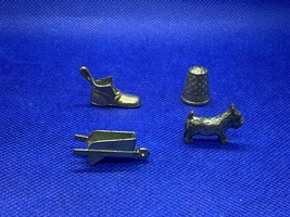 4 Vtg Monopoly Metal Playing Marker Pieces Tokens Wheelbarrow Dog Shoe Thimble - £3.88 GBP