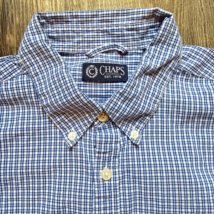 Chaps Dress Shirt Blue Mens Size Medium Button Down Plaid Short Sleeve Cotton - £15.91 GBP