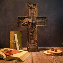 Savior Jesus Cross Solid Wood Carving Gift - $59.00+