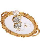 Zosenley Polyresin Ellipse Antique Decorative Mirror Tray, Makeup, Gold - £34.51 GBP