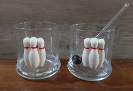 Bowling Pins 3D Themed Rocks Glasses Bowling Ball Cocktail Stirrer Set 2 Vintage - £22.10 GBP