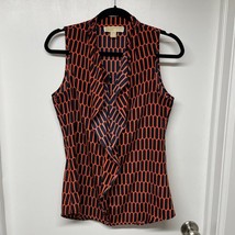 Michael Kors Womens Orange Black Ruffled Sleeveless Blouse Size Small Top - £21.98 GBP