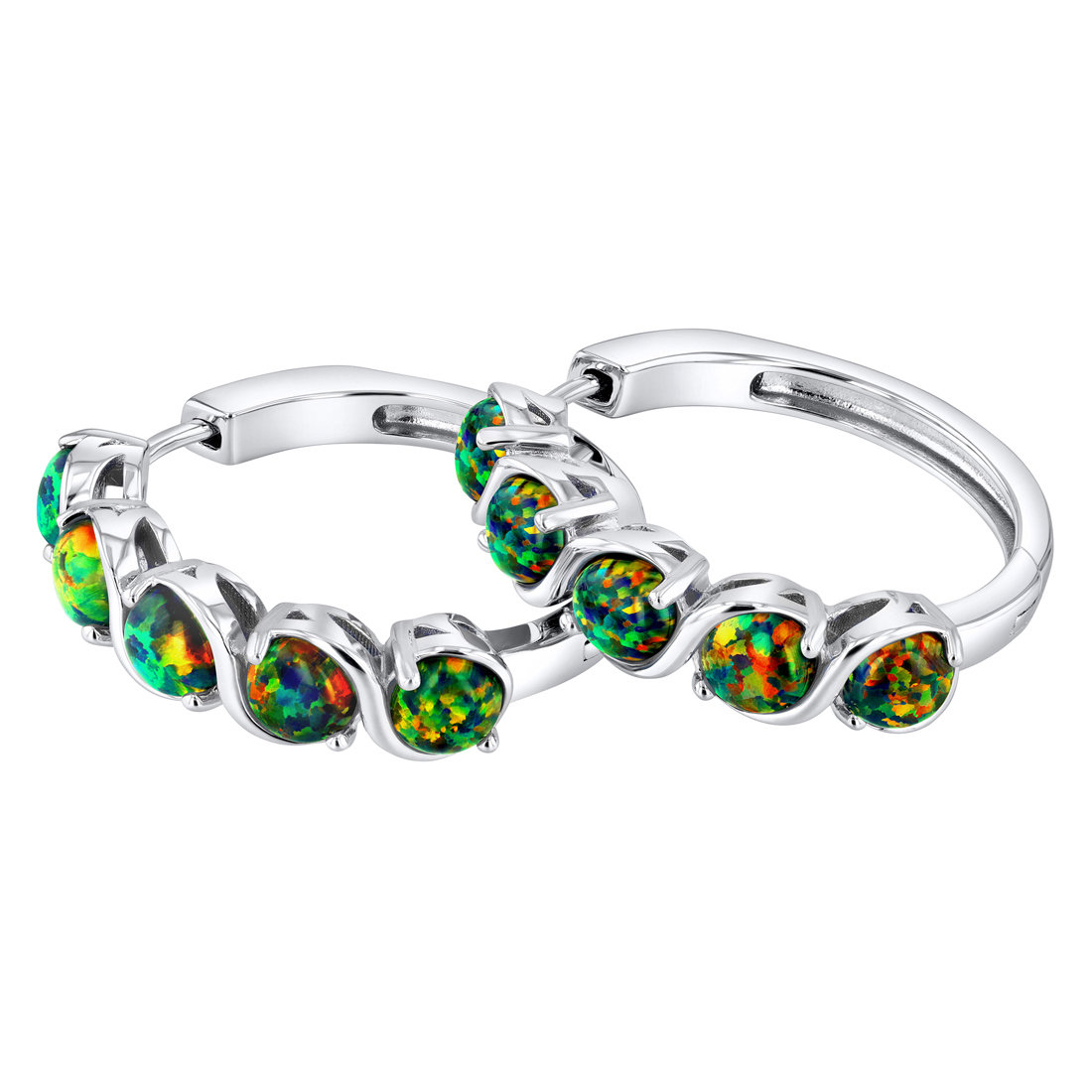 Sterling Silver Black Opal Hoop Earrings - 2.5 CTW Item image 2