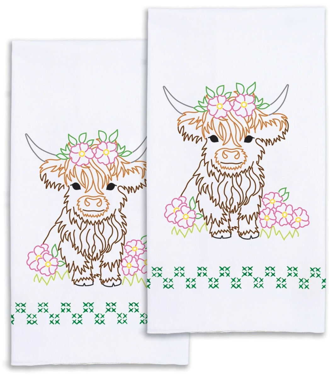 Jack Dempsey Needle Art Baby Highland Cows Decorative Hand Towels - $19.95 Jack Dempsey Needle Art Baby Highland Cows Decorative Hand Towels - $19.95