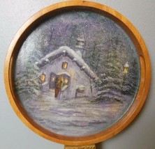 Vintage Beachwood Tray with Church in Snow by Furiio 15&quot; x 2&quot; Deep with Handles - £21.47 GBP