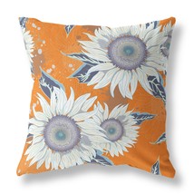18&quot; Orange White Sunflower Indoor Outdoor Zippered Throw Pillow - £56.76 GBP