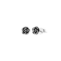 925 Sterling Silver Oxidized Rose Stud Earrings - £11.01 GBP