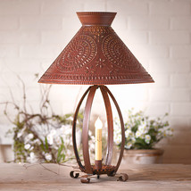 Betsy Ross Colonial Table Lamp With Pierced Chisel Pattern Shade In Rustic Tin - £150.96 GBP