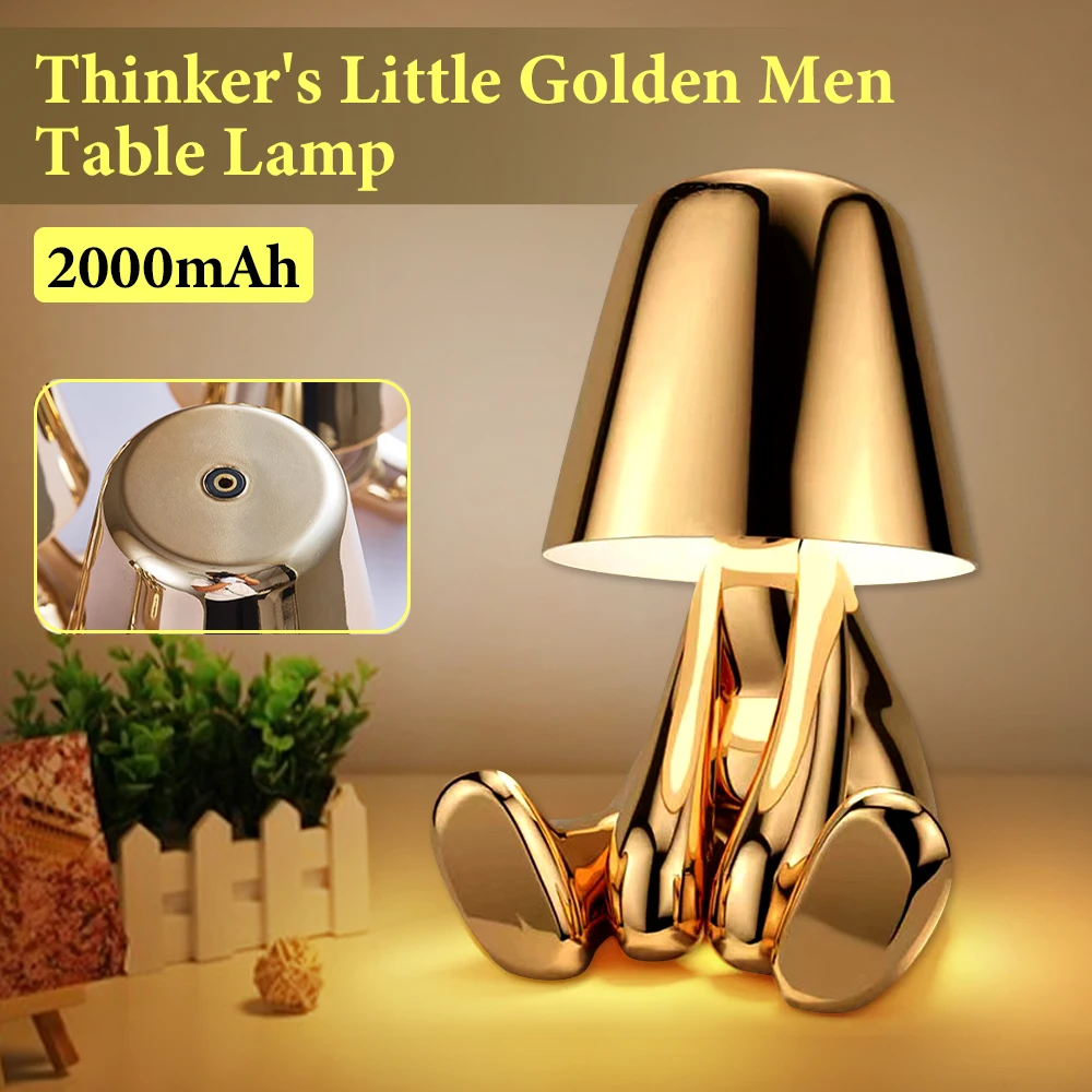 Italy Little Golden Man Table Lamp Touch Switch LED Night Light Coffee S... - $46.78+