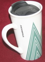 Starbucks Coffee Tea Mug Tapered Ceramic w/No Spill Lid Triangle Pattern 14 Oz - £10.40 GBP
