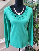 Liz Claiborne Women&#39;s Green Cotton Round Neck Long Sleeve Top Shirt Size X-Large - £27.37 GBP