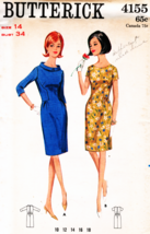 Misses&#39; DRESS Vintage 1960&#39;s Butterick Pattern 4155 Size 14 - $12.00
