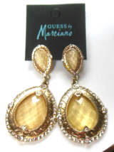 Guess by Marciano Beige Yellow Color &amp; Clear Rhinestone Dangle Pierced Earrings - £35.19 GBP