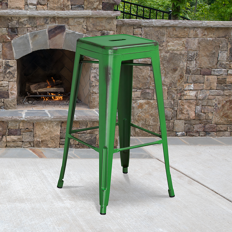 Distressed Green Metal Stool ET-BT3503-30-GN-GG