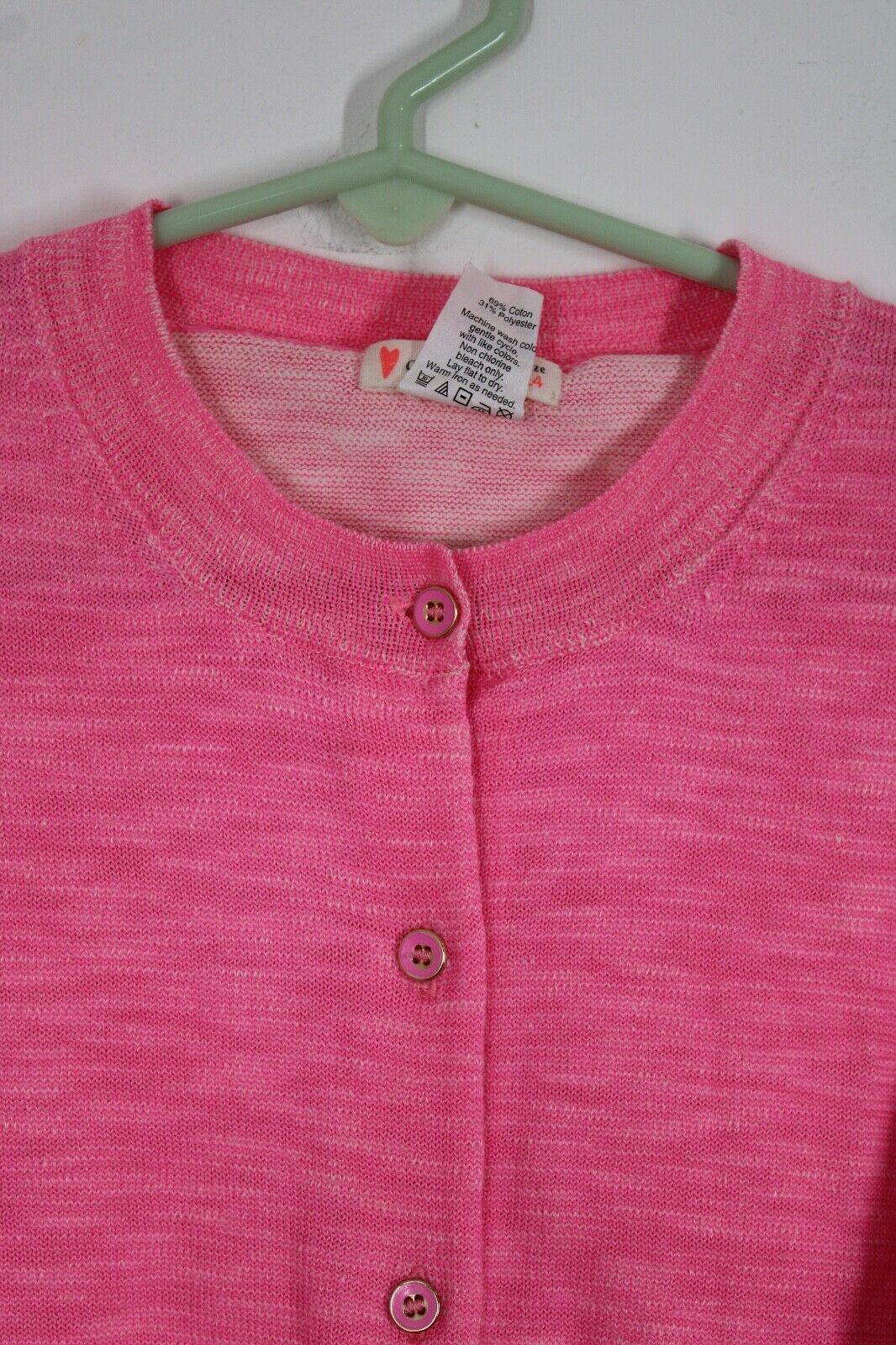 J. Crew Crewcuts 14 Neon Pink Girls Cotton Blend Cardigan Sweater A1177 - £18.18 GBP