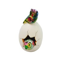 Tonala Pottery Hatched Egg Bird Bright Colored Owl Parrot Hand Painted S... - $14.83
