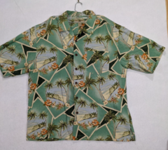 Seven Palm Brand Mens Hawaiian Shirt Short Sleeve Size L Silk  Green - £9.92 GBP