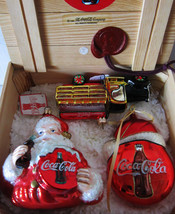 Coca-Cola Christmas 3 Ornaments 1996  Blown Glass in Wood Box Kurt Adler - £159.24 GBP