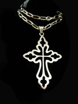 Huge sterling cross necklace Vintage Modernist Cross womens Mens necklace 3&quot; pen - £99.91 GBP