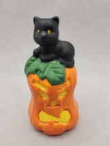 Vintage Halloween Black Cat in Jack-O-Lantern Decoration Ceramic 4&quot; Tall... - £23.97 GBP