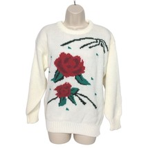 Bramble Lane Women&#39;s Pullover Sweater Size Small Embroidered Red Rose Sp... - £32.80 GBP