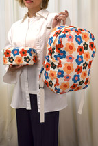 Khaki Flower Print Corduroy Backpack with Matching Pouch - $328.24 MXN