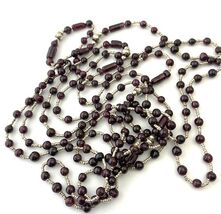 Vintage 60&quot; Beaded Continuous Strand Necklace, Purple &amp; Silver Beads - $138.53 MXN