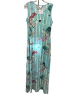 NWT Lularoe Medium Aqua Striped &amp; Floral Knit Dani Long Column Maxi Dress - $739.31 MXN