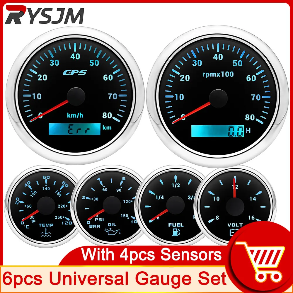 HD 6 Gauge Set 85MM GPS Speedometer with Tachometer with Sensor + 52MM Water - £145.71 GBP+