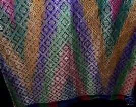 Indian Silk 3yd Long Wrap Scarf Fuschia Purple Teal Ikat Design Gold Metallic - £130.75 GBP