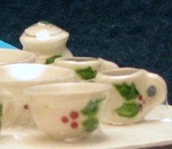 Dollhouse Christmas Mugs & Accessories 13-pc Holly motif white By Barb NRFB 1:12 - £19.55 GBP