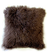 Mongolian Sheepskin Chocolate Brown Throw Pillow, with Polyfill Insert - £59.69 GBP