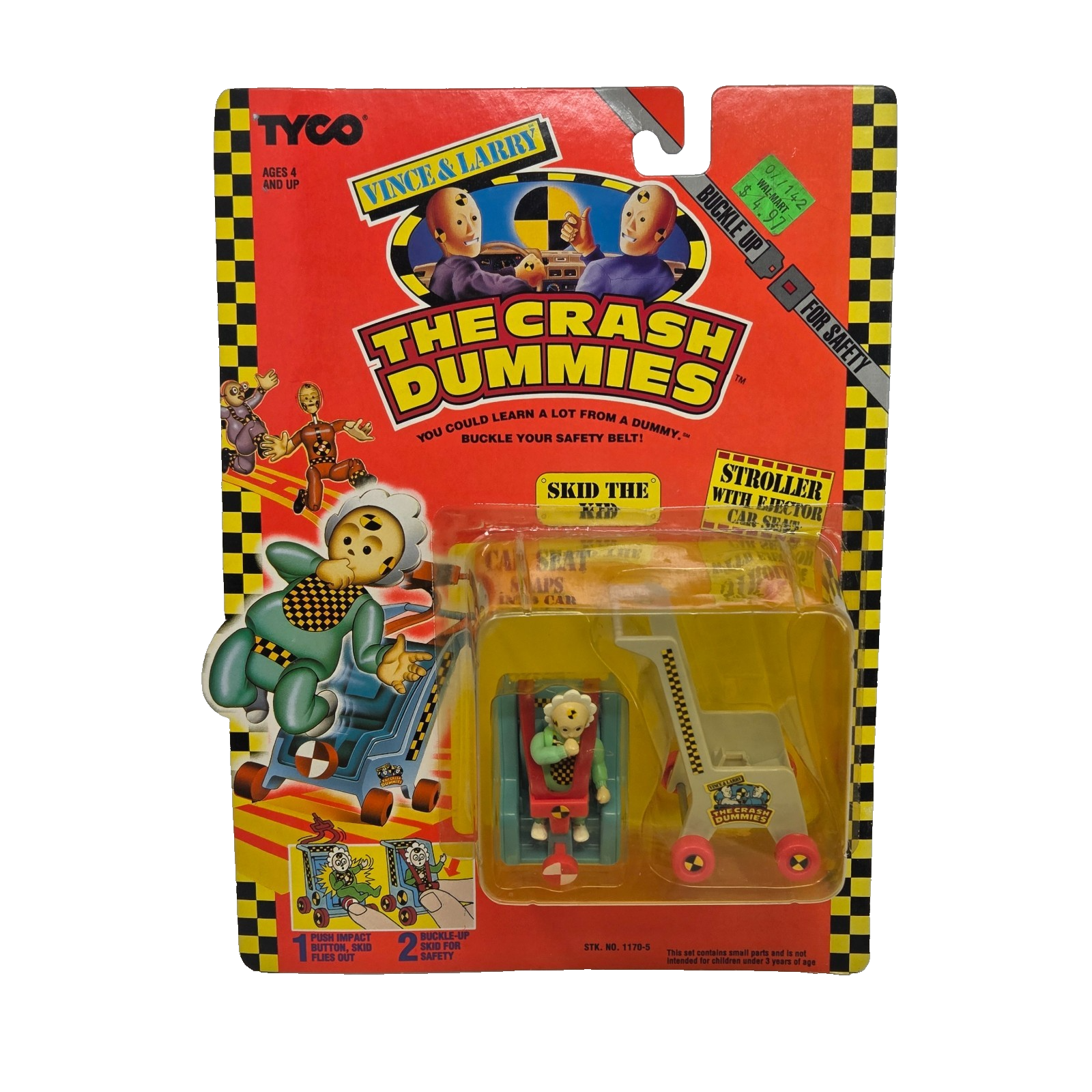 VINTAGE 1991 TYCO CRASH DUMMIES SKID THE KID STROLLER ACTION FIGURE SEAL... - $38.00