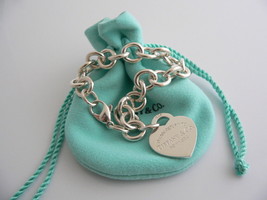 Tiffany &amp; Co Silver Return to Tiffany &amp; Co Heart Tag Bracelet Bangle Gift Pouch - £278.12 GBP