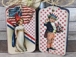 2 Piece Americana Art Block Décor Red White &amp; Blue Accent Patriotic Themed Event - £11.00 GBP