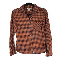 Field &amp; Stream Womens Flannel Shirt 100% Cotton Button Down Plaid Orange Black S - £10.06 GBP
