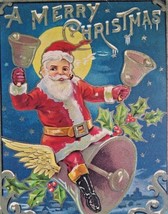 Santa Claus Christmas Postcard Kris Kringle Fantasy Flying Bell Craft Full Moon - £11.62 GBP