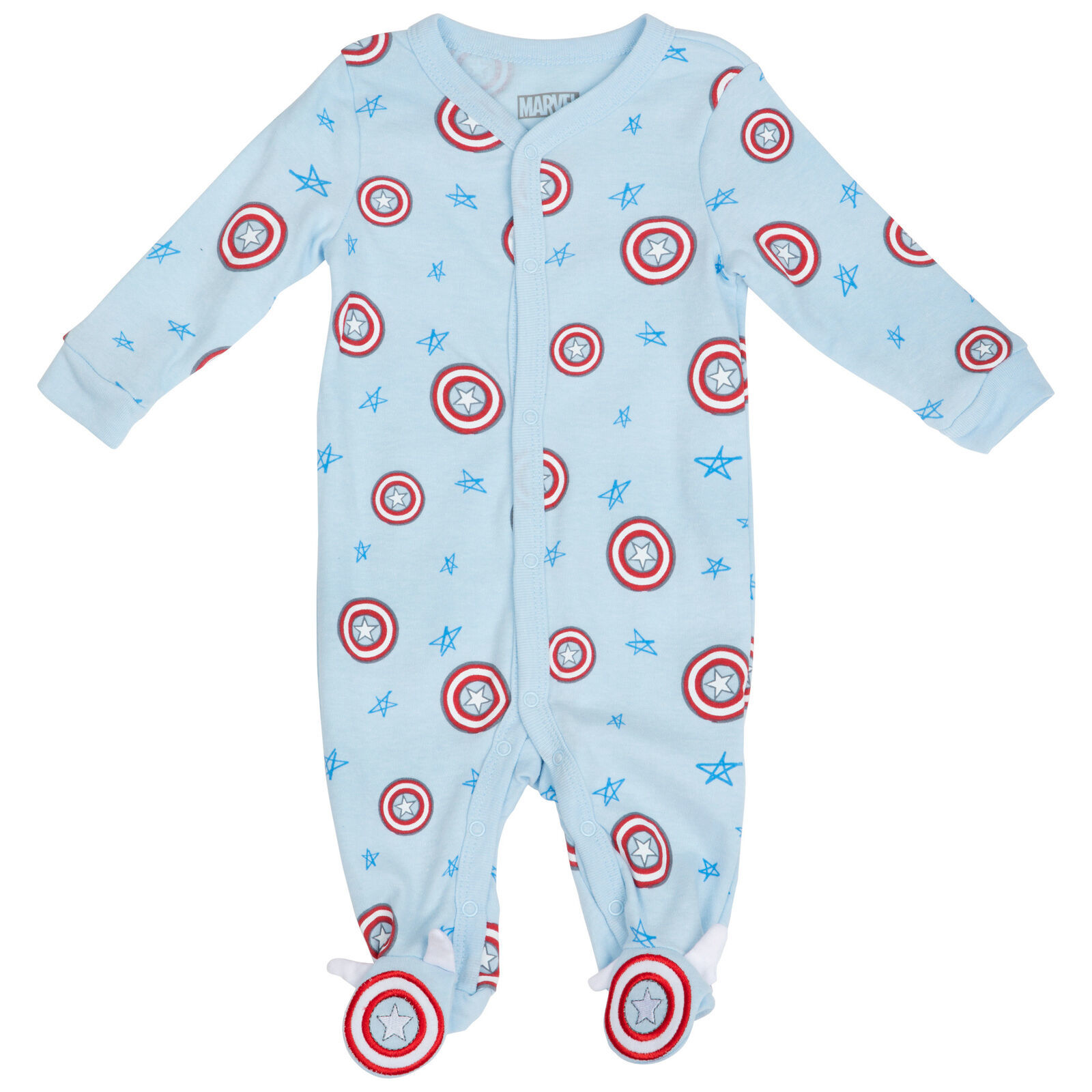 Primary image for Marvel Captain America Shields and Stars Symbols Infant Footed Pajamas Blue