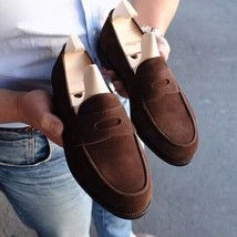 Handmade Mens Brown suede moccasins, Men dress shoes, mens penny suede loafer - $117.11+