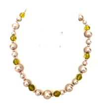 Classic Style Olive Green and Champagne Color Beaded  Necklace Adjustable Length - £8.31 GBP