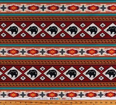 Cotton Southwestern Stripes Tribal Bears Red Tucson Fabric Print by Yard D463.60 - £9.53 GBP