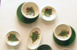 Dollhouse Christmas Tree Dishes 14-pc green white By Barb winter NRFB 1:12 - £19.66 GBP