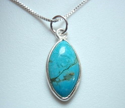 Turquoise Marquise Cabochon 925 Sterling Silver Pendant - £8.06 GBP